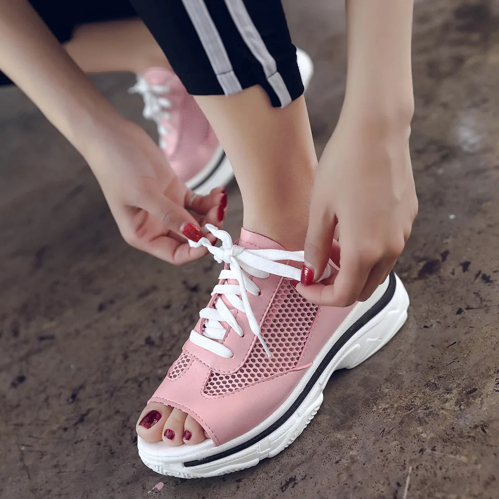 

YOUYEDIAN Women's Fashion Casual Breathable Lace Up Platforms Peep Toe summer sandals Shoes zapatos de mujer chaussures femme#y3