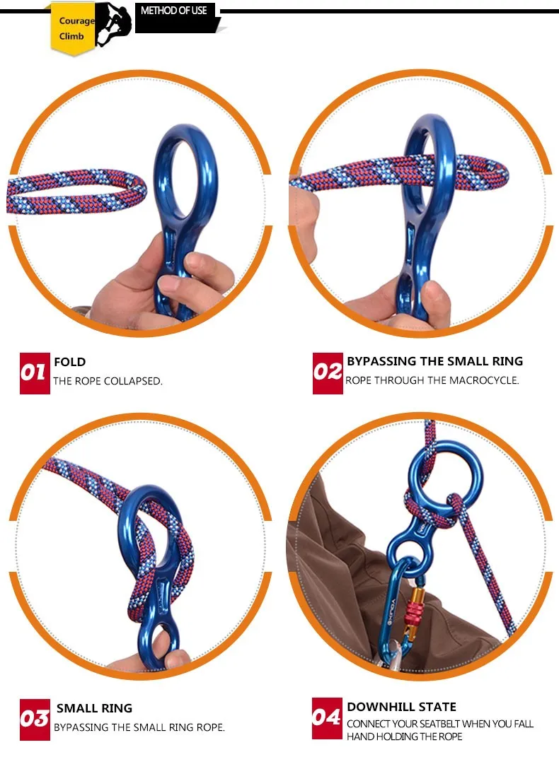 Xinda Профессиональный скалолазание 8-shape Abseiling Device 45KN Descender Belay Rappelling петля такелажная альпинистская Открытый комплект для спуска