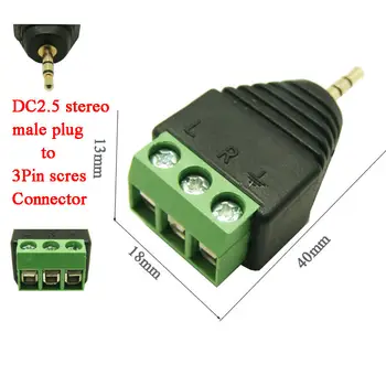 

100Pcs AUDIO stereo plug 2.5 to 3pin connector AUDIO male plug DC2.5 audio mono to 3Pin screw terminal connector