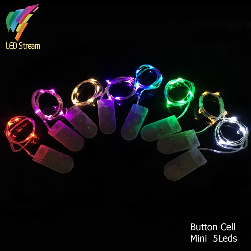 button cell battery powered 5 led silver color copper wire jenson button frome christmas lights