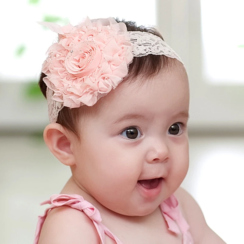Baby Girl Toddler Elastic Headbands Hat Pink Flower Children Headwear