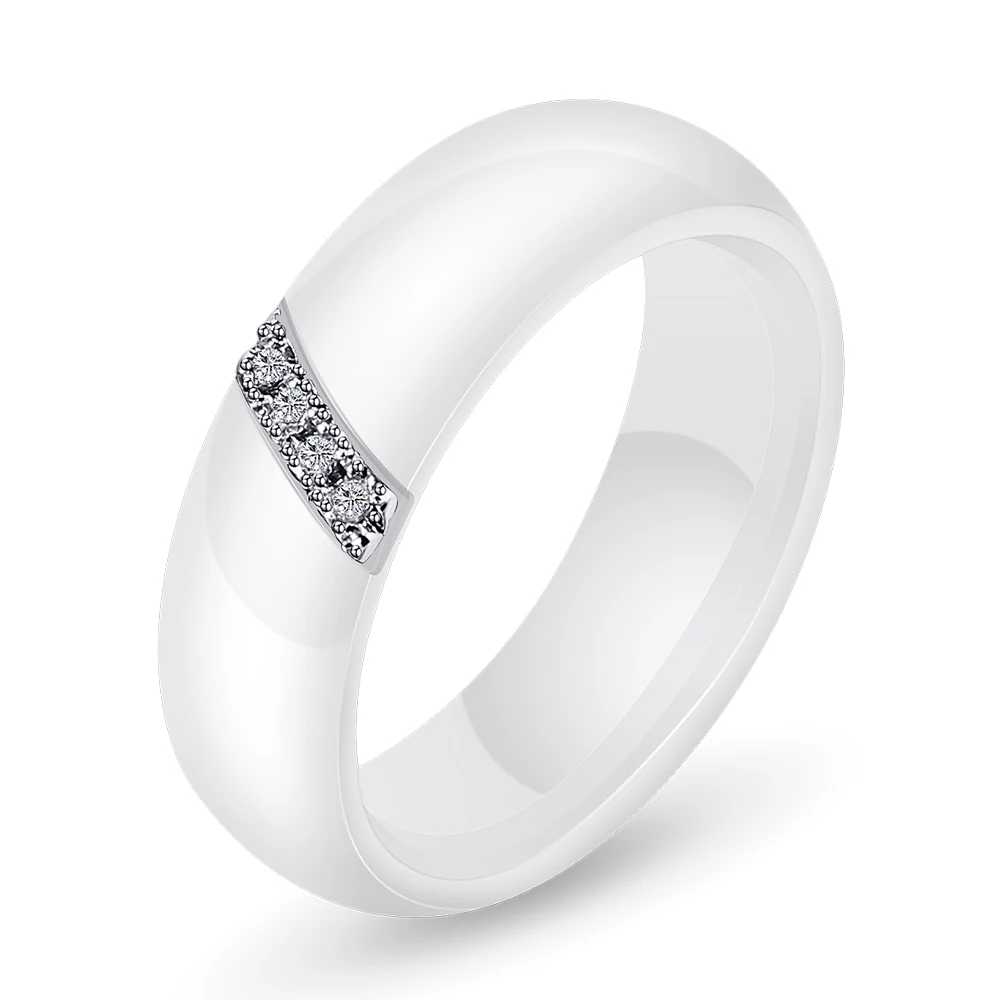 Wedding Rings Fashion White Black Ceramic Rings Women Smooth Surface Inlaid Zircon Stainless Steel Wedding Engagement Gift