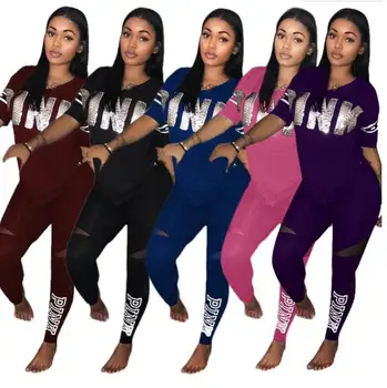 

Letter print Pink fashion Suit Set 2019 Women Tracksuit Two-piece Sport Style Outfit Jogging Sweatshirt Fitness Lounge Sportwear