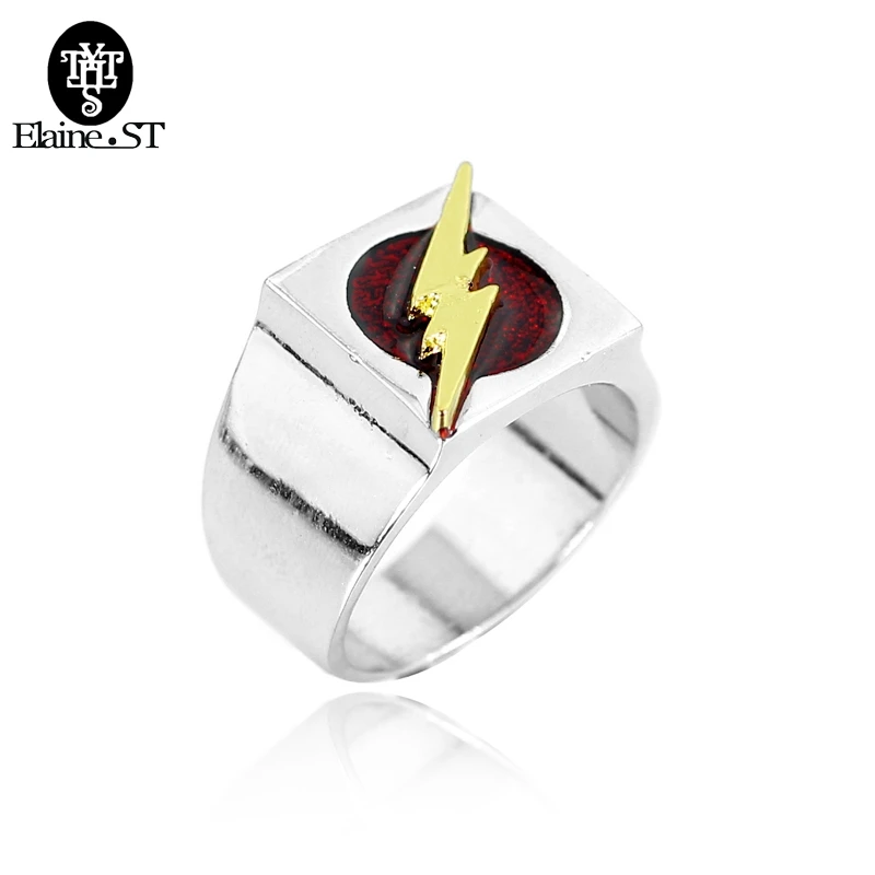 2017 The Flash Superhero Ring with Gold Flash Lighting Logo Silver Ring