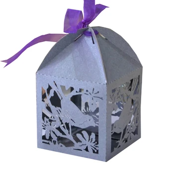 

50pcs high quality dark silver pearl laser cut birds and flowers wedding gift box