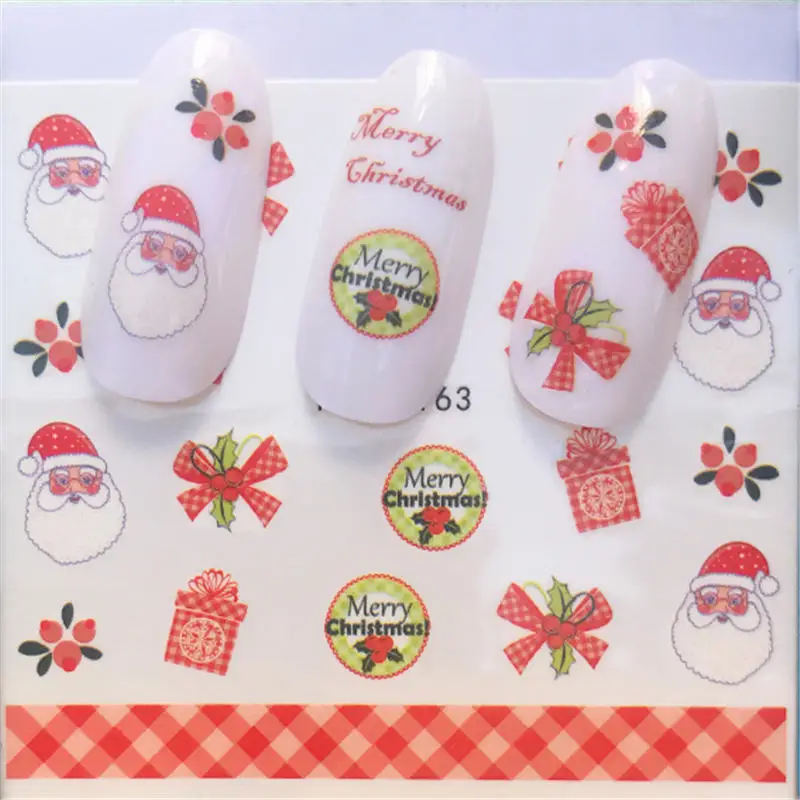 WUF 1 шт. Рождественский дизайн ногтей Водные Наклейки розовая снежинка снеговик переводные наклейки