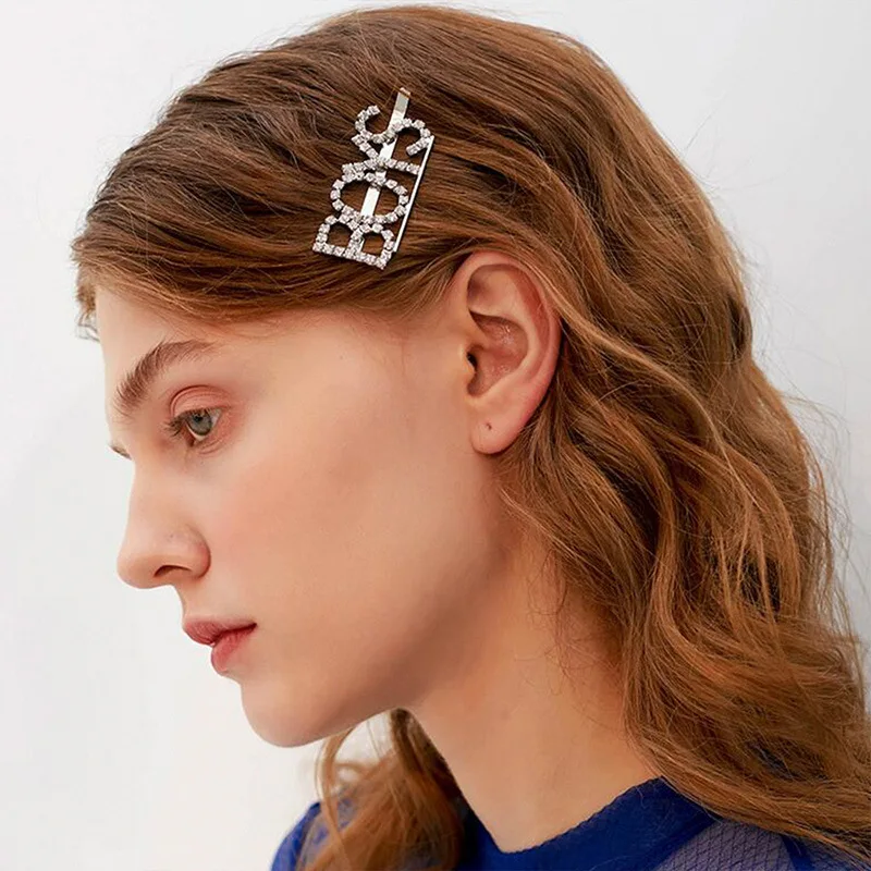 

2019 Bling Letter Rhinestone Crystal Hairpins Hair Clips for Women Girls Headwear Pins Barrette Tools Fashion Hair Accessories
