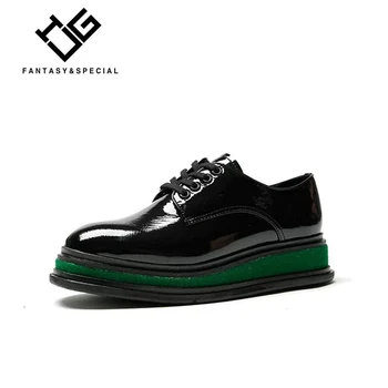 

IGU Women Platform Shoes Black Fashion Genuine Leather Casual Shoes Females Leather Women's Shoes Flat Sapatos Mulher Plataforma