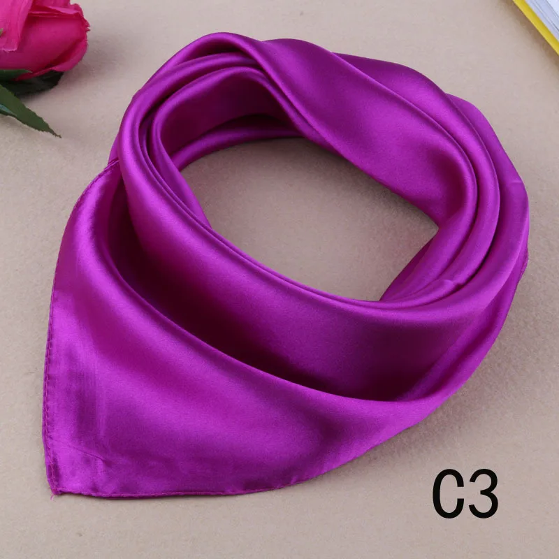 [Lakysilk] Атласный Женский шарф для волос, квадратный сплошной хиджаб, шарфы, шали для шеи, Женские аксессуары для головы, розовая бандана для женщин - Цвет: Фиолетовый