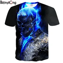 Мужские футболки, модные, новые, летние, мужские, короткий рукав, футболка, повседневная, 3D, синий череп, принт, рок, футболка для мужчин, полная печать