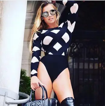 

Women Winter Fashion Sexy Long Sleeve Laying Bandage Bodysuit 2016 Elegant Knitted Designer Bodysuit