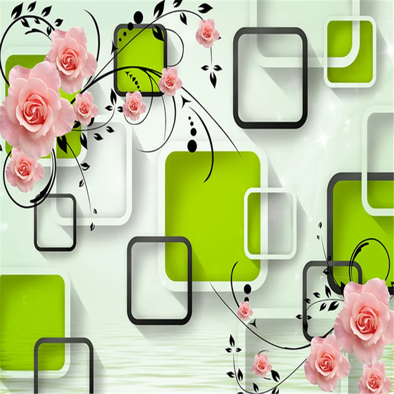 Warm rose waterline geometric squares Custom wallpaper wall backdrop living room bedroom waterproof vinyl wallpaper 3D wallpaper
