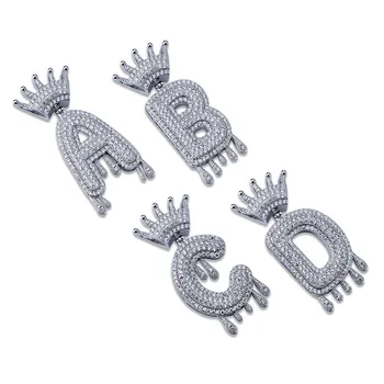 

OMYFUN DIY Drip Crown Bubble Letters Necklaces & Pendants Silver Color CZ Iced Initials Charm Hip Hop Men Women Jewelry