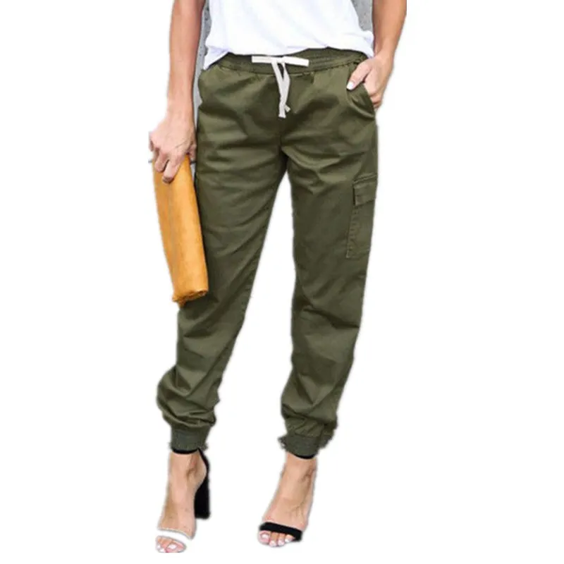 

Women's Casual Loose Harem Pants Elastic High Waist Pant Ladies OL Trousers With Pocket Army Green Pants