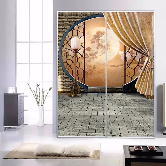 Free shipping Glass bathroom sticker wardrobe sliding doors balcony