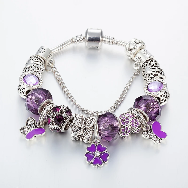 

ANNAPAER Butterfly Charm Silver Bracelets & Bangles for Women Fine Murano Crystal Beads Silver Bracelet Femme Jewelry B16064