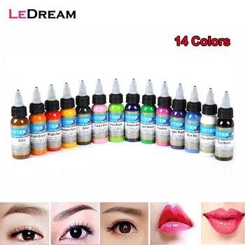 

14 Bottles Colors 1oz 30ml/bottle Tattoo Pigment Ink Kit Sets For Embroidery Machine Eyebrow Eyeliner Lips Permanent Makeup