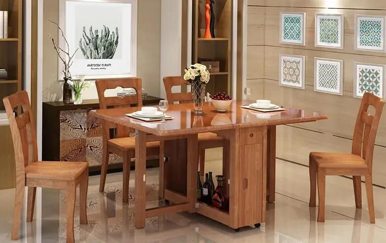 Стол обеденный стол домашний телескопический складной небольшой квартира простой твердой древесины ноги многоцелевой обеденный стол и стул combinati