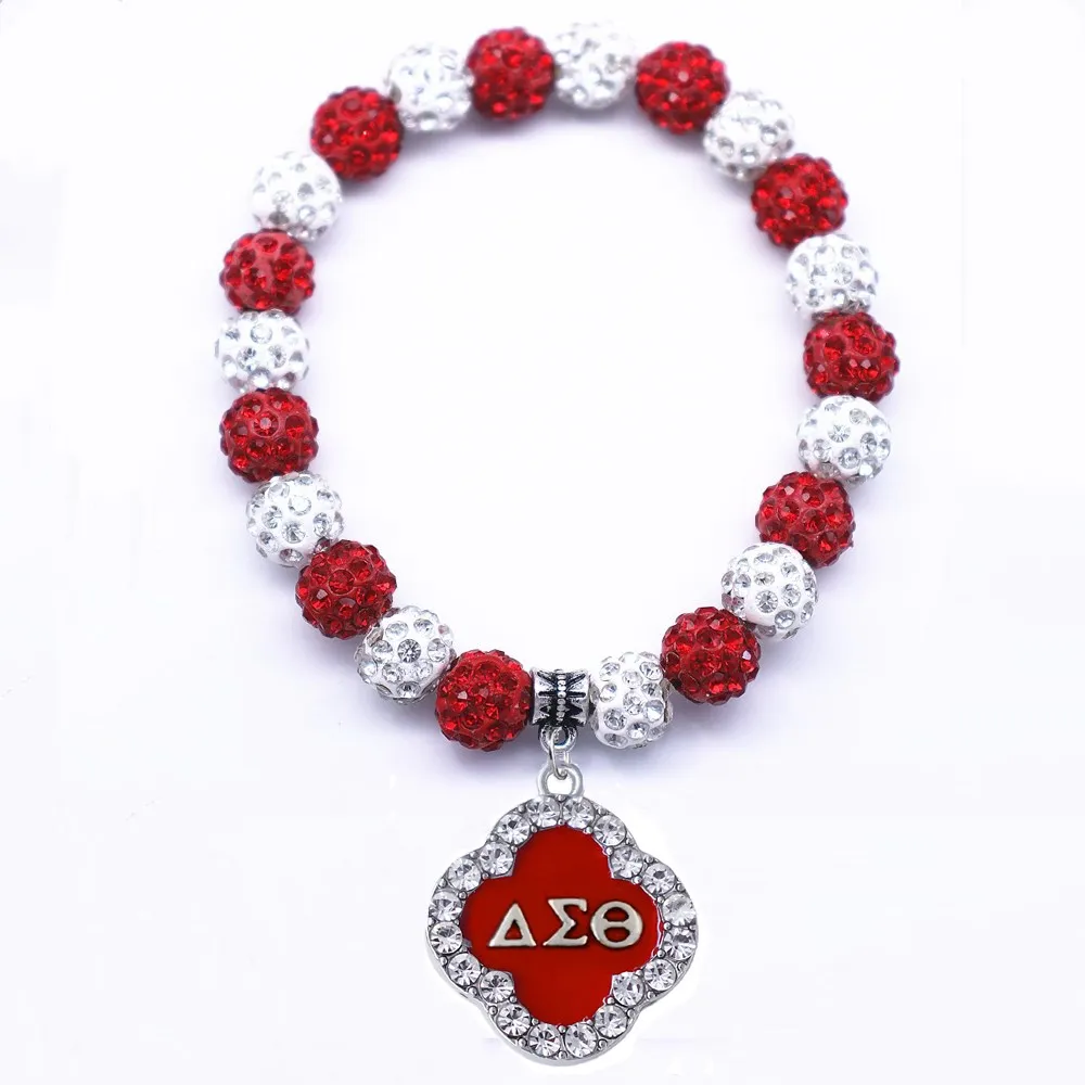 

10mm white red crystal disco ball beads Delta Sigma Theta bracelets DST sorority greek life jewelry for university group gift