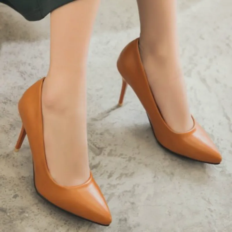 

Womens Pointed Toe Thin Heel Shallow Pumps High Heel Shoes Footwear Beige Pink Yellow Brown Black Plus Size Big Shoes 33 - 46