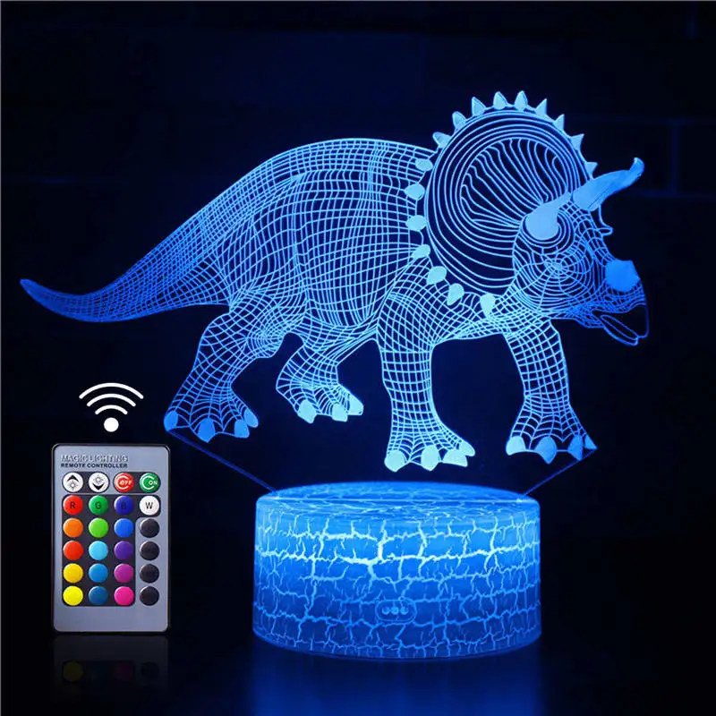 Уникальный 3D динозавр ночные светильники для детей светодиодный Иллюзия Настольная лампа Декор сенсорный пульт дистанционного детский праздничный подарок на Рождество игрушка - Испускаемый цвет: 7