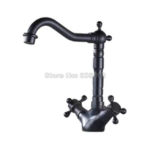 360 Поворотный носик черный масло втирают Бронзовый кухонная раковина смеситель одно отверстие на бортике двойные ручные смесители Wsf089