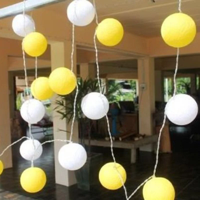 

1m~4m With Switch Romantic Lovely Handmade White & Yellow Cotton Ball String Light Xmas Festival Wedding Decration AC110V