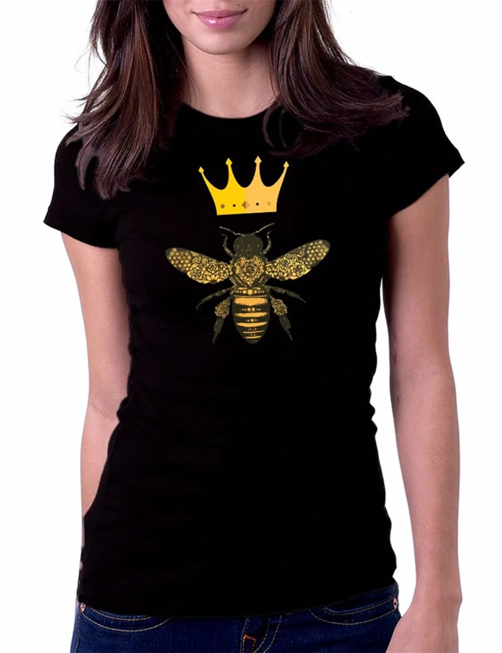 

2018 New Women Fashion Cotton Short Sleeve T Shirts Custom Printed Personalized T-Shirts Queen Bee Sporter T Shirts