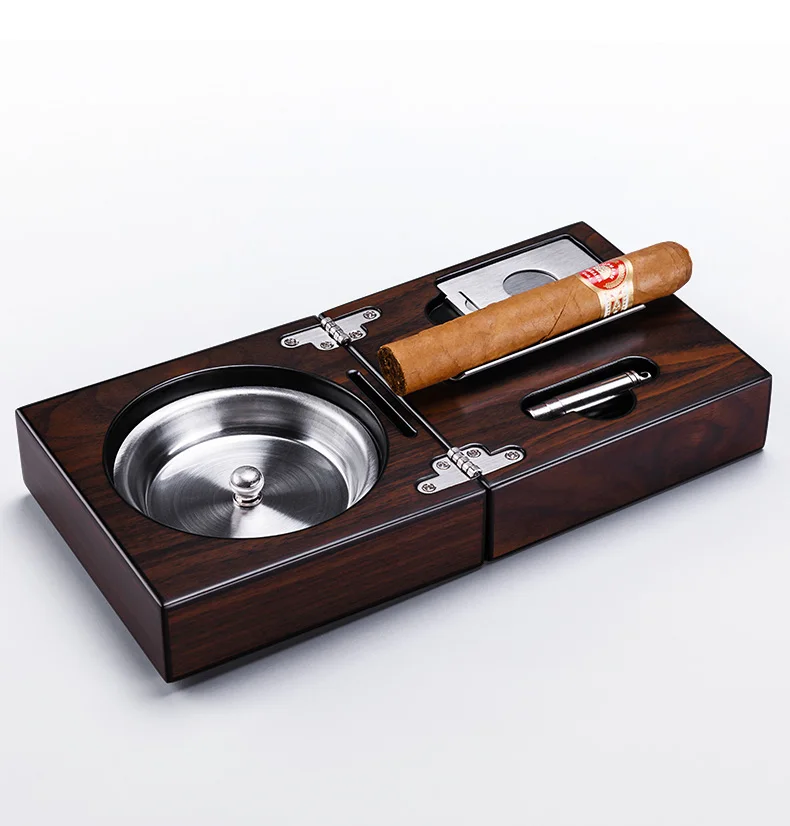 Хорошая Портативная Складная пепельница MirageBlack из нержавеющей стали для сигарет Soild деревянная пепельница для сигар с сигаретным резаком CE-1205