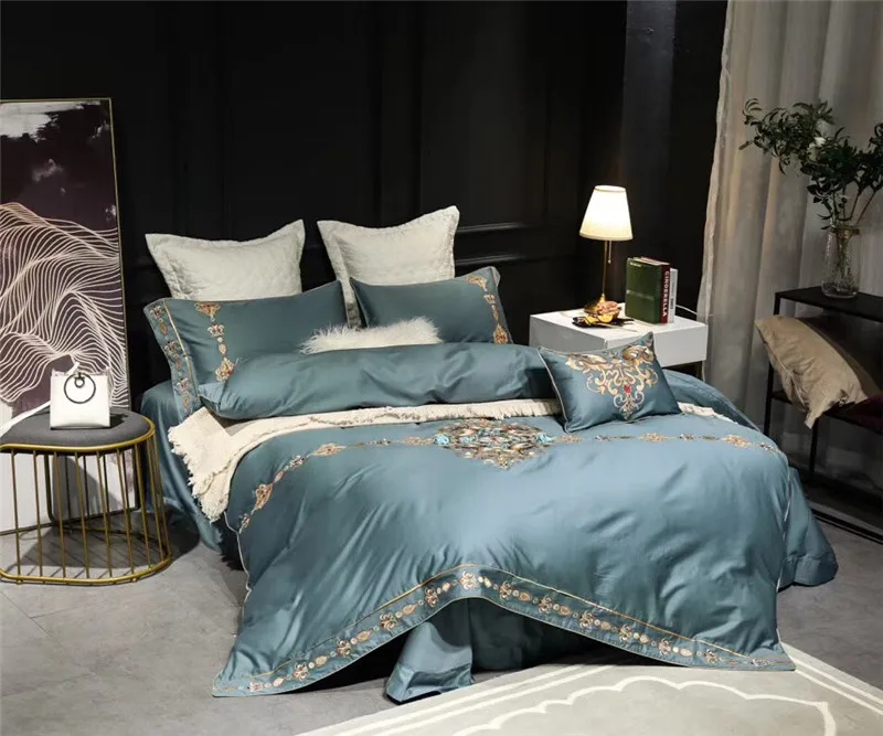 French Flair Exquisite Patch Embroidery 60s Egyptian Cotton Bedding Set