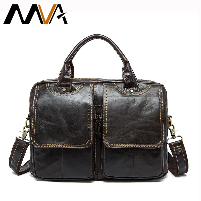 Kaufen MVA Echtes Leder Herrenhandtaschen männer ledertaschen laptop tasche 14 zoll bussiness Handtaschen Umhängetaschen Umhängetasche
