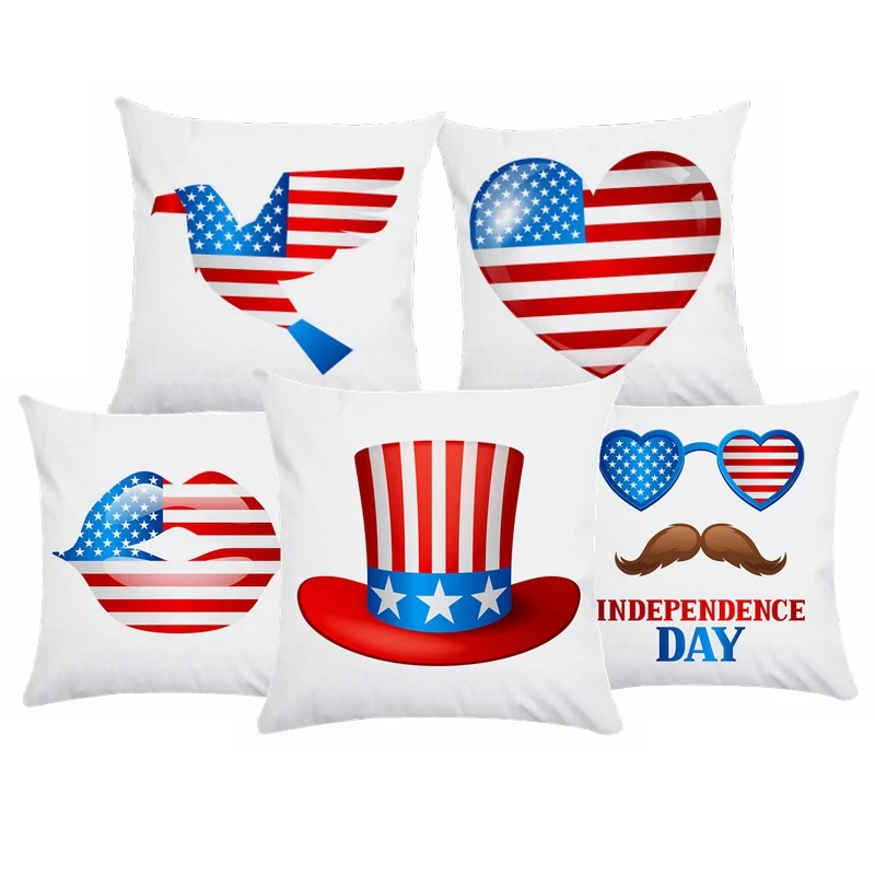 Short Plush Soft Cushion Cover Printed American Flag Decorative Cushions For Sofa Home Hotel Pillow Covers Car Seat Pillows creative linen pillow covers home decor guitar musical instrument print cushion cover throw pillows sofa car seat cushions