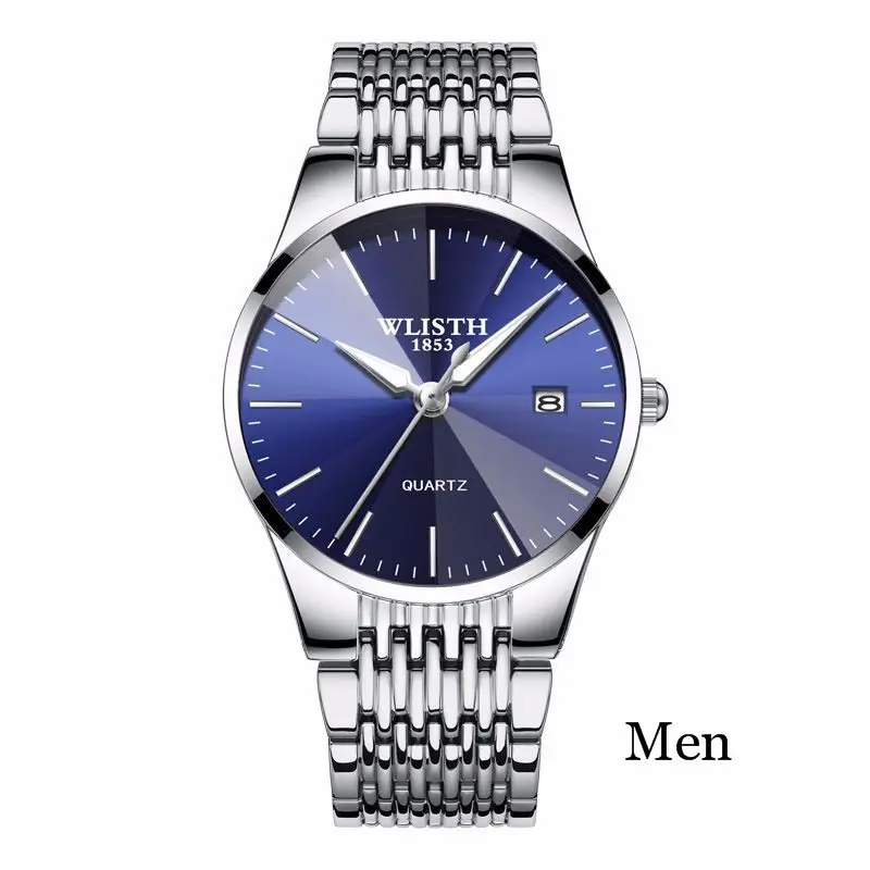 WLISTH, Топ бренд, Роскошные мужские часы, водонепроницаемые, бизнес часы, мужские кварцевые ультра-тонкие наручные часы, мужские часы, Relogio Masculino - Цвет: silver blue