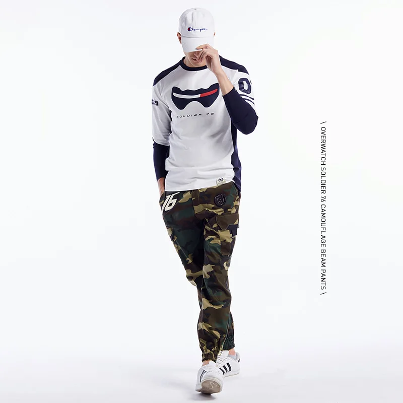 TEE7 мужские камуфляжные штаны с принтом GameOW Soldier76 спортивные штаны мужские повседневные спортивные штаны в стиле хип-хоп мужские облегающие флисовые брюки