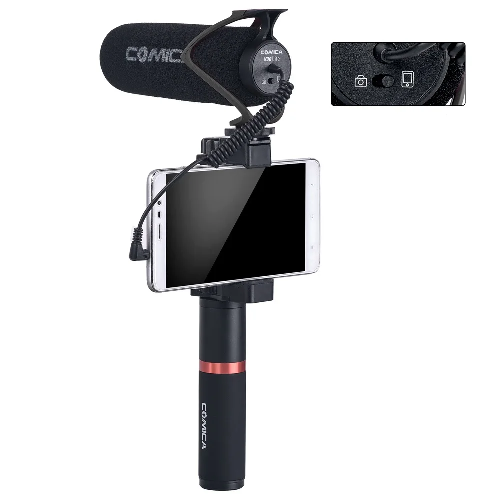 

CoMica CVM-V30LITE Super Cardioid Condenser Lite Microphone for Smartphone Camera One-key Switch Low Noise Anti-interference