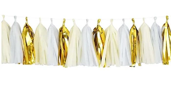 

Mixed Ivory White Gold Tissue Paper Tassel Garland (15 Tassels Per Package) Wedding Banner Baby Shower Christening Decoration