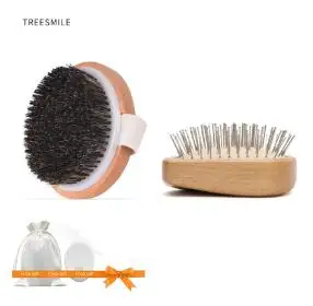 TREESMILE Dry Brushing Body Brush, Exfoliating Back Bath Brush for Shower with Natural Boar Bristle Brush Head Brush D30 - Цвет: 1 set