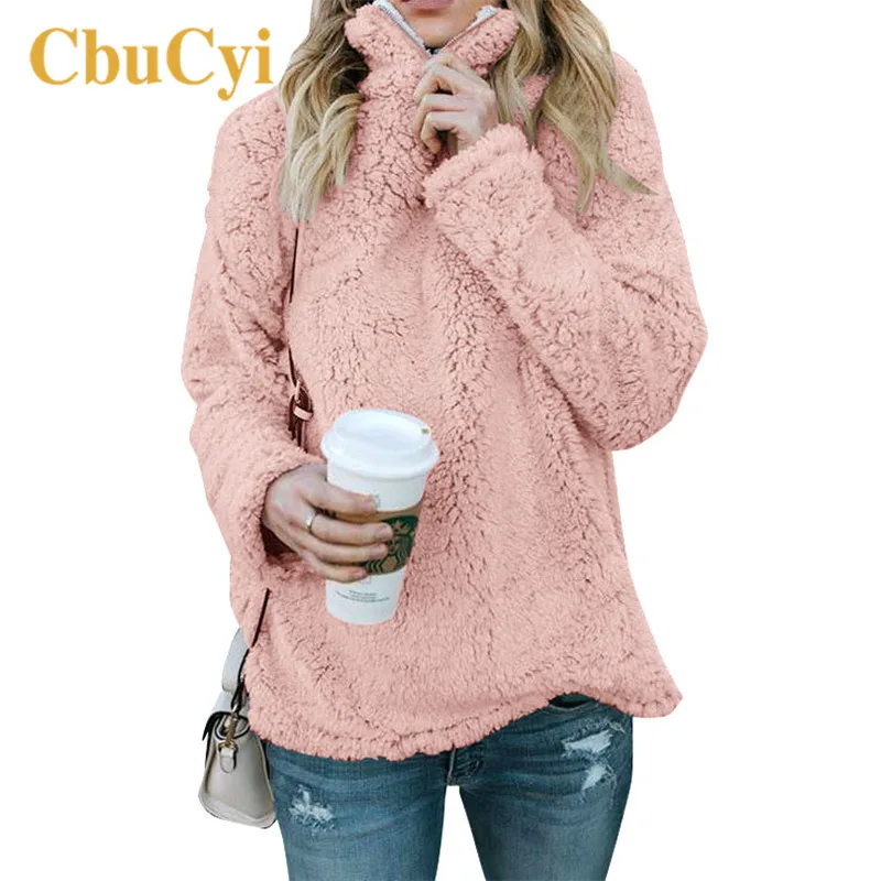 

Womens Fleece Hoodies Autumn Winter Zippers Loose Fluffy Hoodie Pullovers Womens Warm Casual Outerwear Coat Furry Sweatshirts