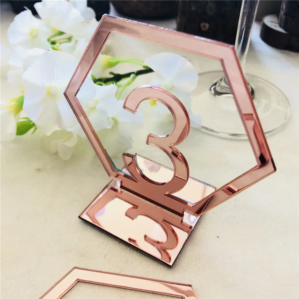 

Hexagon Table Number Signs for Wedding Birthday Party Mirror Gold/Silver/Rose Gold Acrylic Number Table Centerpiece Decorations