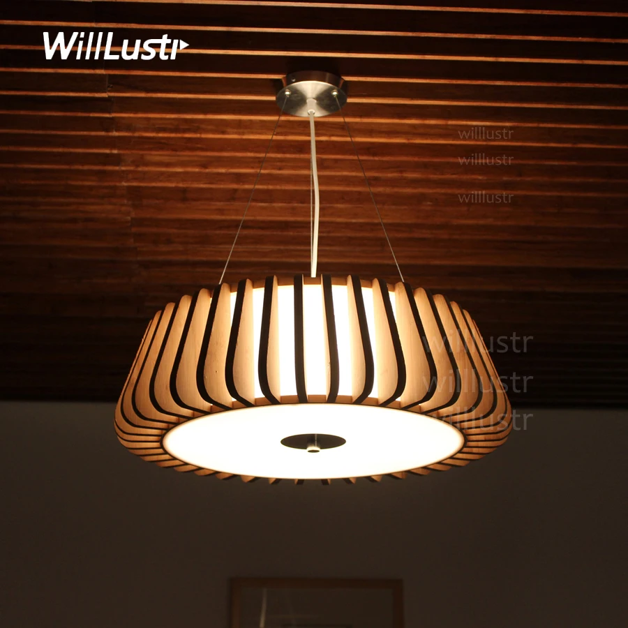 willlustr bamboo pendant lamp wood suspension light modern designer cake ceiling lighting pastoral hotel restaurant nordic mall