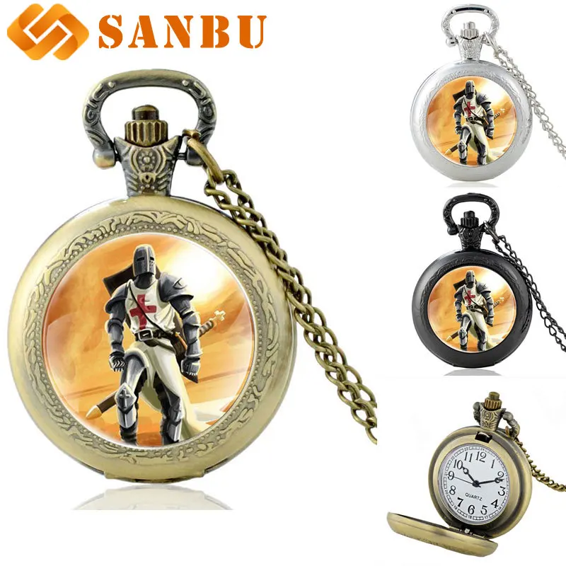 Антикварные серебряные карманные часы Винтаж Для мужчин Для женщин личности тамплиера кулон Цепочки и ожерелья