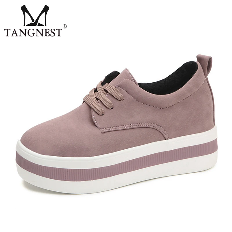 

Tangnest 2019 Spring Sneakers Women Platform Flats Lace Up Solid Round Toe Creepers Female Comfort Casual Flat Shoes XWD7263