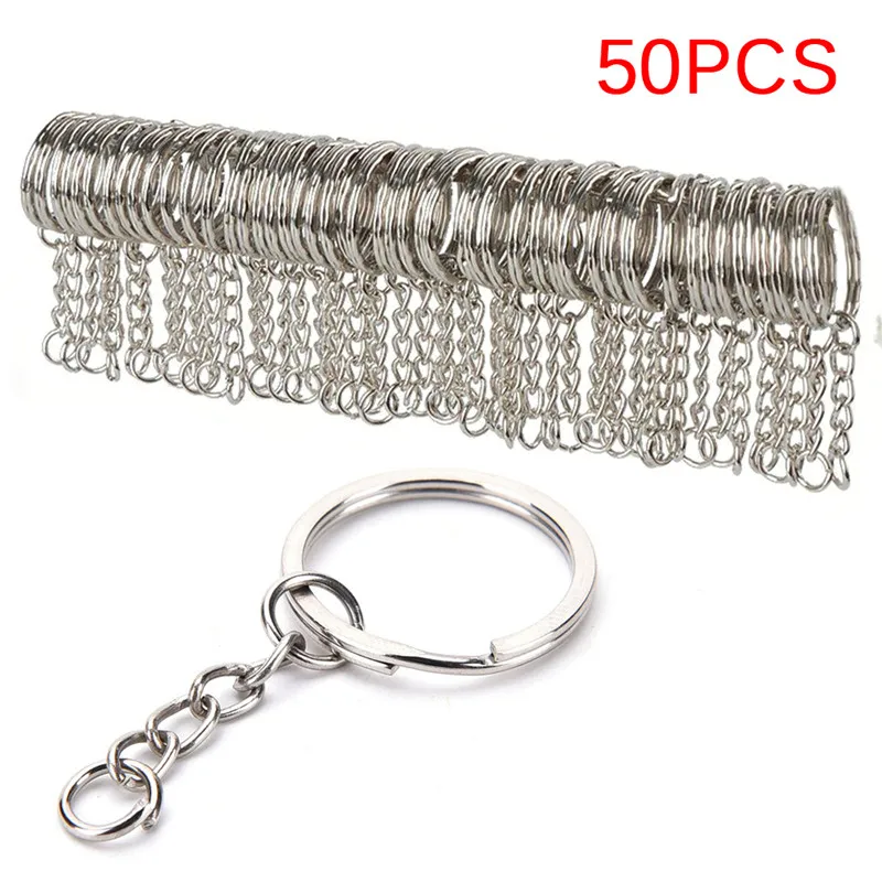 50 шт., полированный серебряный цвет, 25 мм/30 мм, брелок для ключей, разъемное кольцо с короткой цепочкой, брелок для ключей для женщин и мужчин, DIY, аксессуары для ключей