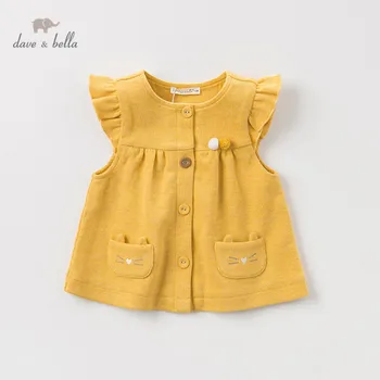 

DBZ11293-1 dave bella autumn spring kids girls cute cat cartoon yellow coat children fashion sleeveless vest