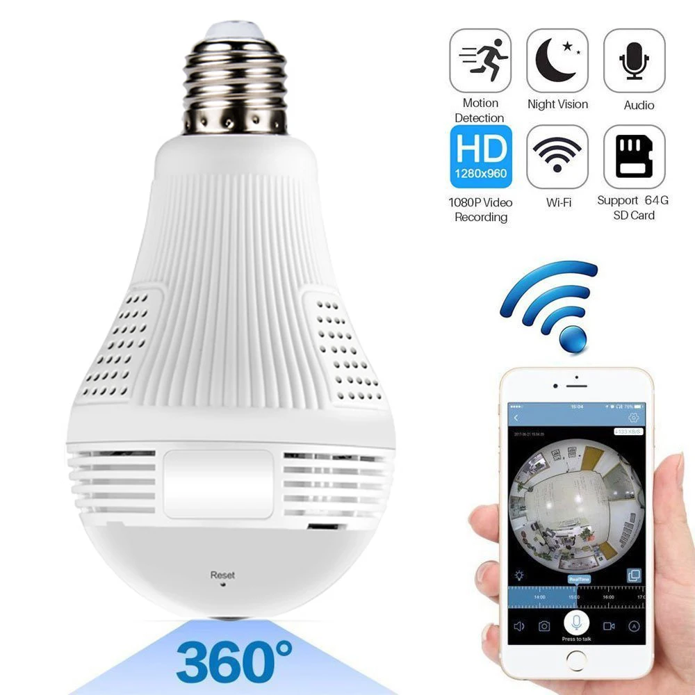 

1080P 360 LED degree Wireless IP Camera Bulb Light FishEye Smart Home CCTV 3D VR Camera 2MP Home Security Panoramic WiFi Camera