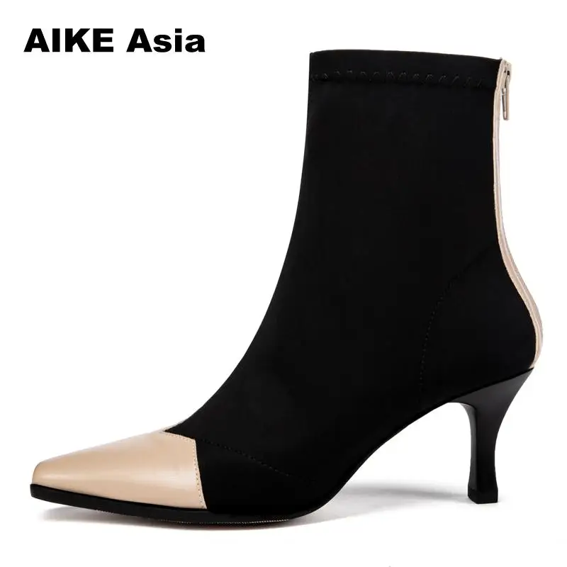 

Sexy Occident Ankle Women Boots Pointed Toe Stiletto Footwear Booties Short Plush Thin High Heels Ladies Shoes