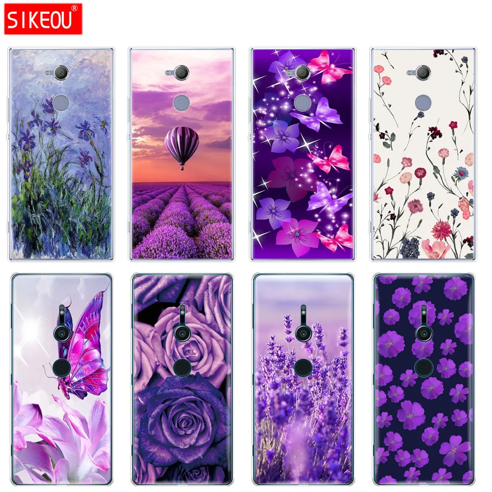 

silicone Cover phone Case for sony xperia XA1 XA2 ULTRA PLUS L1 L2 XZ1 XZ2 compact XZ PREMIUM Simple lavender Purple flowers