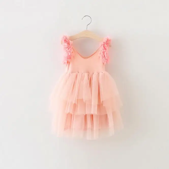 2016 children girl boutique petals summer dress kids girl straps cake