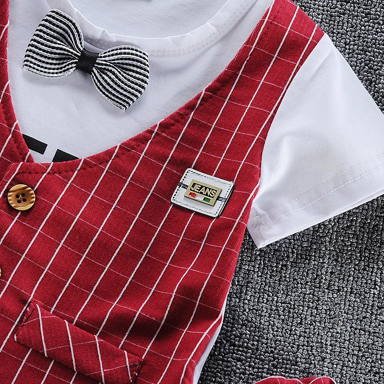 Летняя детская хлопковая одежда для маленьких мальчиков, Детский галстук-бабочка, майка, футболка и шорты, 2 шт./компл. модная одежда для малышей наряды для младенцев