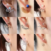 Jisensp, летние, стильные, с кристаллами, спереди, сзади, Двухсторонние серьги-гвоздики для женщин, девушек, модные, с ушками, куртки, Сережки для пирсинга, kostyle